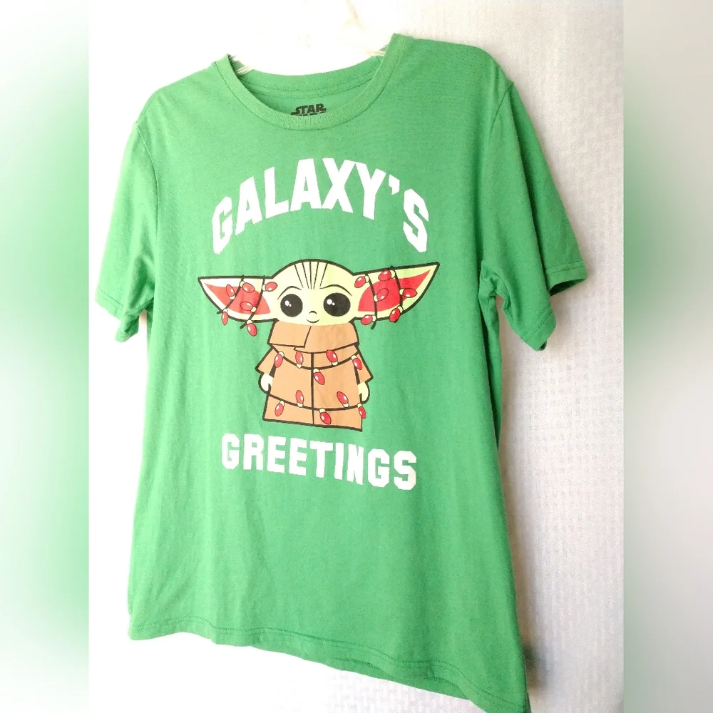Mad Engine Galaxy's Greetings T Shirt Green Child's Large Boy's 14 16
